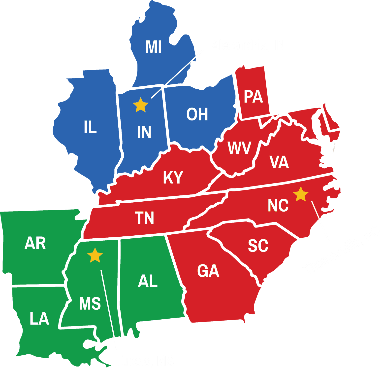 Murrow's Service Map - Southeast Region